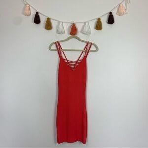 Bebe Bodycon Ribbed Knit Coral Pink Mini Dress Size Small